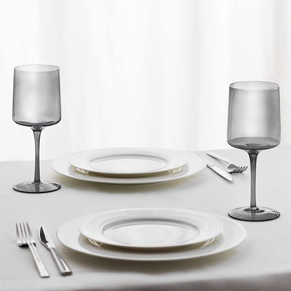 Navaris Gray Square Wine Glasses (Set of 4) - Smoke Color Wine Glasses with Stems - Glassware with Stem for Serving Wine, Cocktails, Beer, Dessert