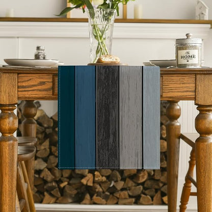 Artoid Mode Blue Grey Retro Rustic Wood Texture Table Runner, Seasonal Summer - Image 2