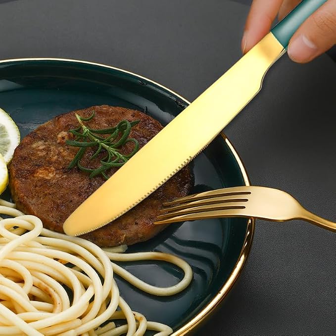 24 Piece Gold & Green Silverware - Image 8