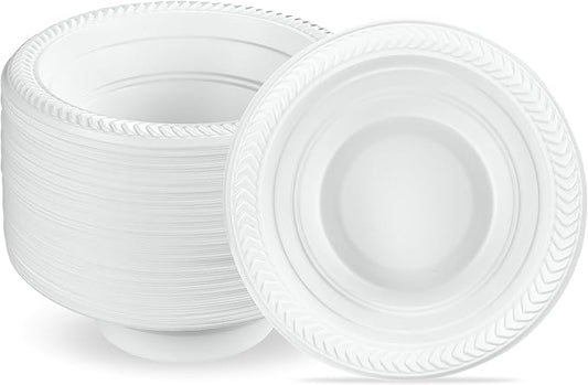 PLASTICPRO 400 White Plastic Soup Bowls 12 oz Premium Quality Light Weight Dishes Disposable Plastic Bowls for Parties Weddings