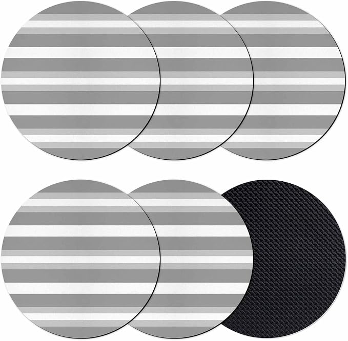Grey Stripe Coasters Set of 6, Minimalist Farmhouse Striped Soft Absorbent by PIEPLE