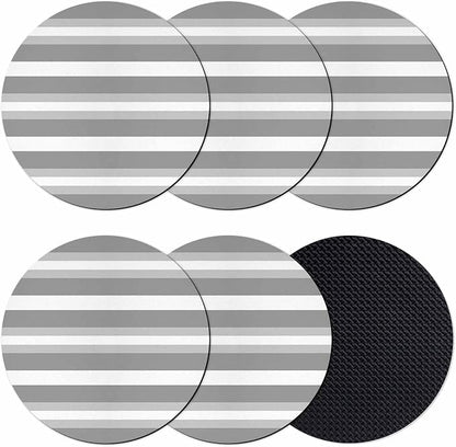 Grey Stripe Coasters Set of 6, Minimalist Farmhouse Striped Soft Absorbent by PIEPLE
