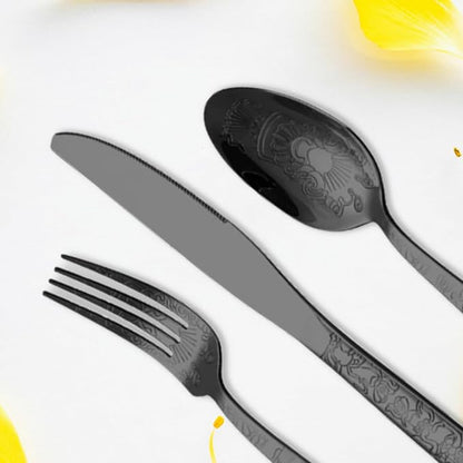 16 Pcs Black Floral Silverware Set - Image 3