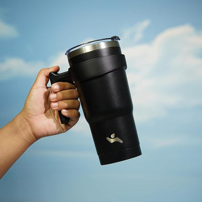 Konokyo 20 oz Tumbler with Handle and Straw, Insulated Travel Mug | Black; - Image 5