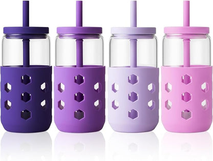 Mrsdry 16 oz Glass Cups with Lids and Straws by Mrsdry