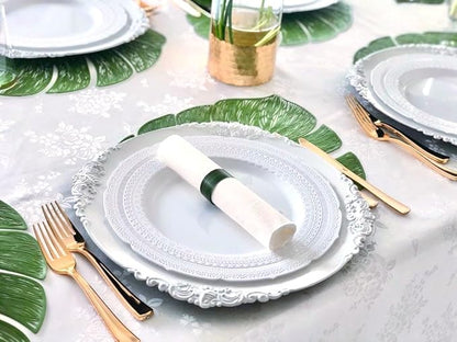 " OCCASIONS " 240 Plates Pack,(120 Guests) Extra Heavyweight Vintage Wedding Disposable/Reusable Plastic Plates 120x11'' Dinner + 120x8.25'' Salad/Dessert Plate (Chateau White)