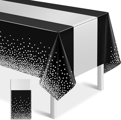1Pcs Black Silver Tablecloth Party Decorations, Plastic Black Table Cloth by MASHAN