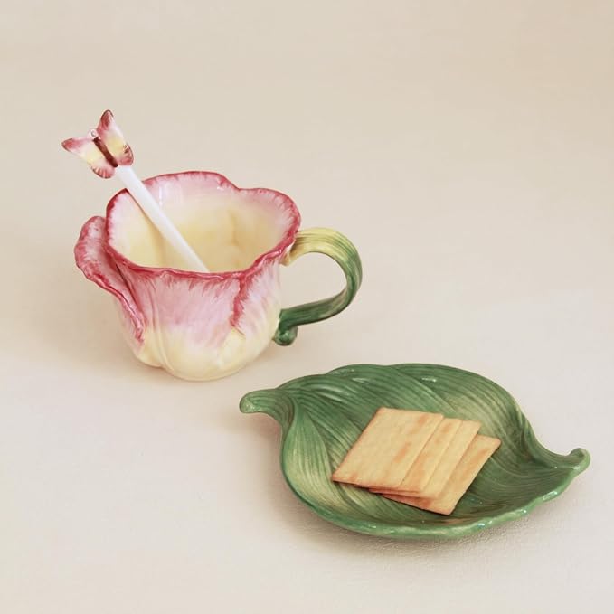 Ceramic Tea Cup and Saucer Set ，6OZ 3D Hand-Painted Flower Coffee Mug，Gift - Image 4