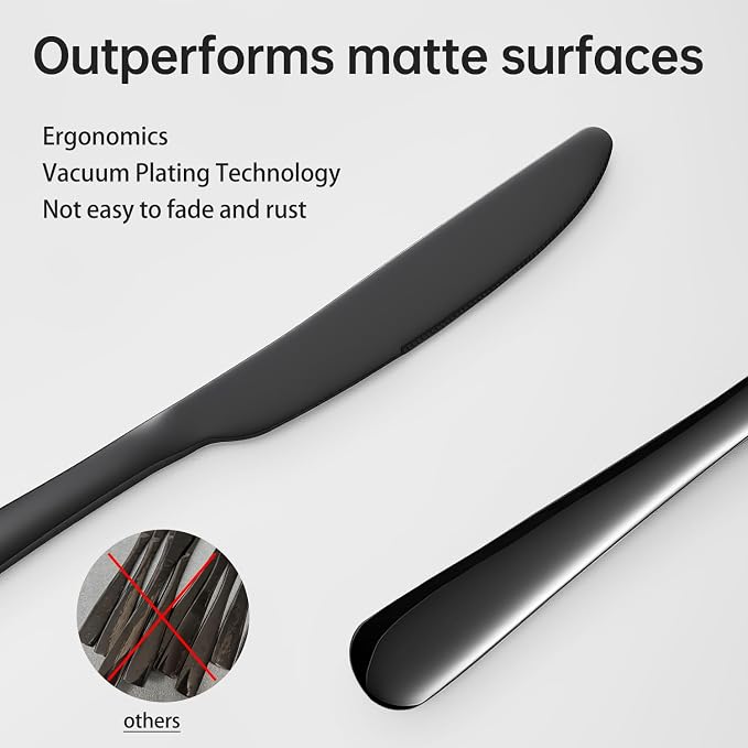 16pcs Butter knives Stainless Steel dinner knives 9inch black silverware | - Image 4
