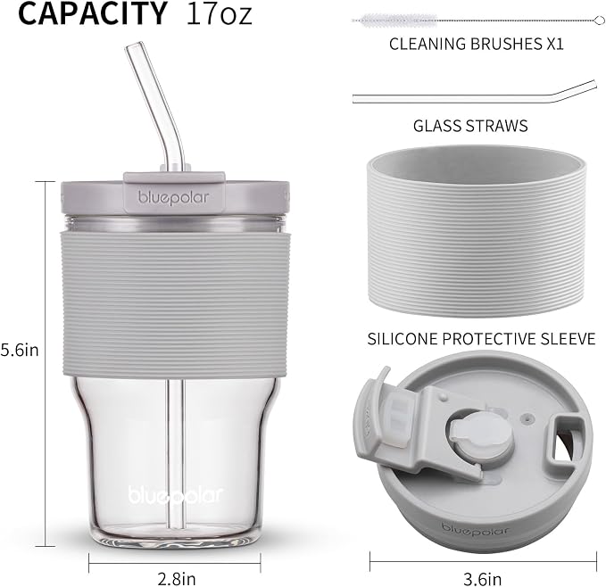 Glass Cups with Lids and Straws, 16oz/480ml Reusable Iced Coffee Glasses & - Image 2