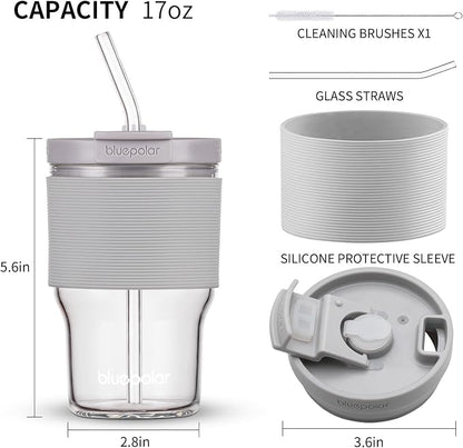 Glass Cups with Lids and Straws, 16oz/480ml Reusable Iced Coffee Glasses & - Image 2