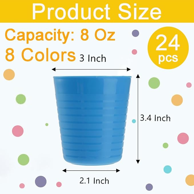 Frcctre 24 Pack Plastic Kids Cups, 8 Oz Small Unbreakable Plastic Kids Tumblers - Image 2