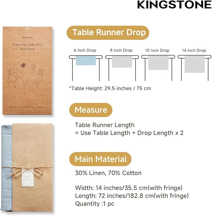 14 x 72 Inches Frayed Edge Table Runner, 270G Heavyweight Sand Washed Slub - Image 2
