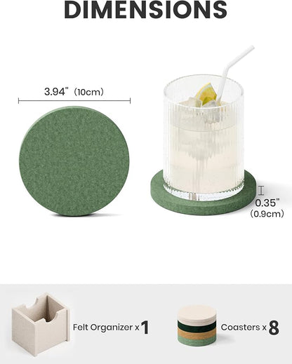 Fluxynara Felt Coasters with Holder, Moss Glimmer | Round Felt Coasters - Image 2