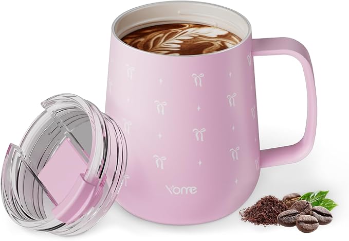 YOME 10oz Elegant Bow Pink Insulated Coffee Mug by KEEPCOOLSTAYYOU