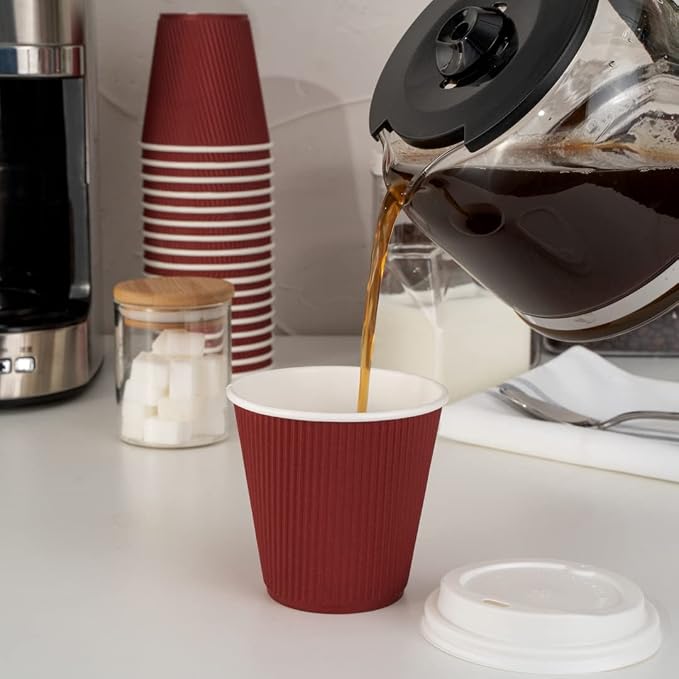 Restaurantware Ripple Wall Coffee Cups 500 Count 8 Ounce Insulated Crimson - Image 7