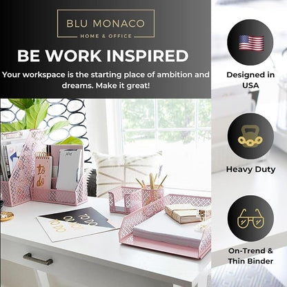 BLU MONACO Pink Desk Organizer Set | 6-Piece Metal Desktop Accessories | Mail - Image 2
