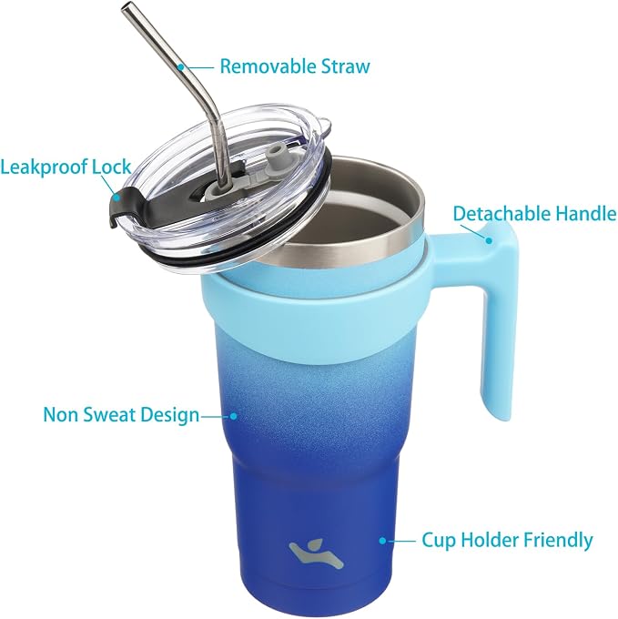 Konokyo 20 oz Tumbler with Handle and Straw, Insulated Travel Mug | Sky; - Image 2