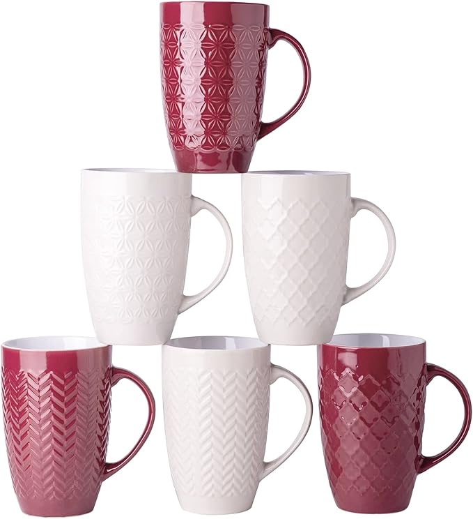 AmorArc 20 oz Large Coffee Mugs Set of 6, Tall Ceramic Coffee Cups | 3 Assorted by AmorArc
