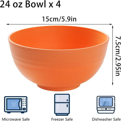 Unbreakable Wheat Straw Cereal Bowls Set of 4, 24 OZ Microwave and Dishwasher - Image 2