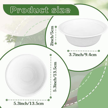 Zddaoole 200 Pack 12 OZ Compostable Disposable White Paper Bowls, Natural - Image 2