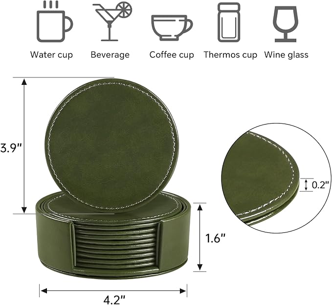 Leather Coasters Set of 6 with Holder, Tabletop Protection, Coffee Table & Bar - Image 3