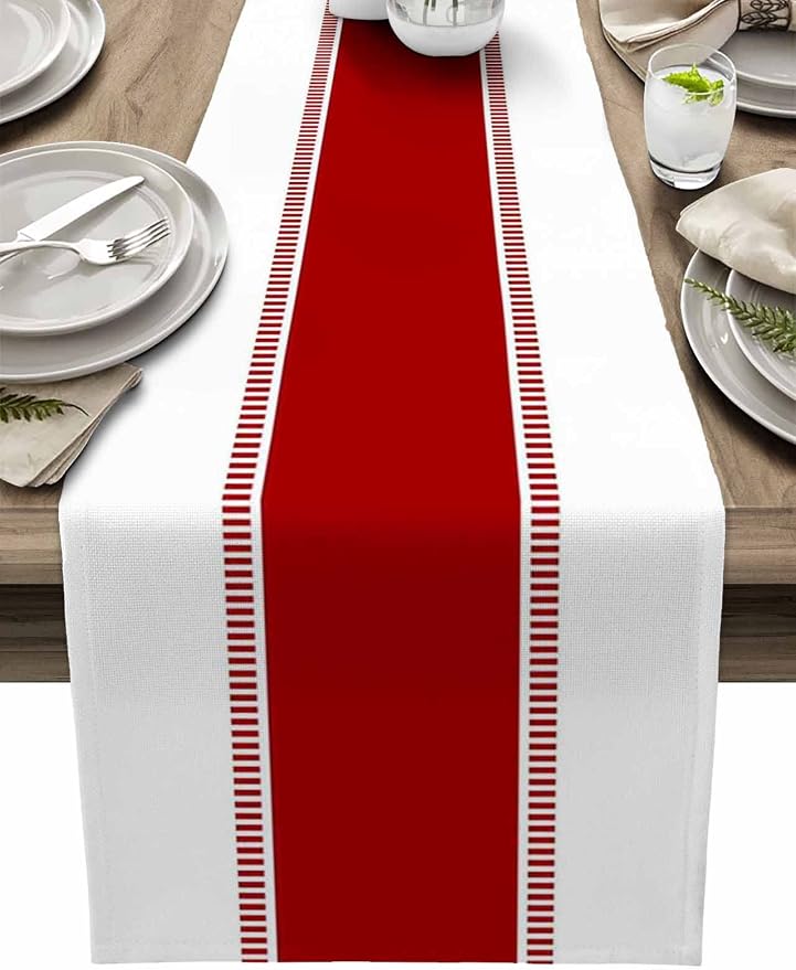 72 inches Long Red Table Runners, Modern Stripes Table Runner Dresser Scarves by Futuregrace