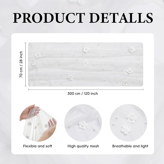 Artoid Mode Flower Pearl White Gauze Table Runner 10FT, Seasonal Sheer Dining - Image 7