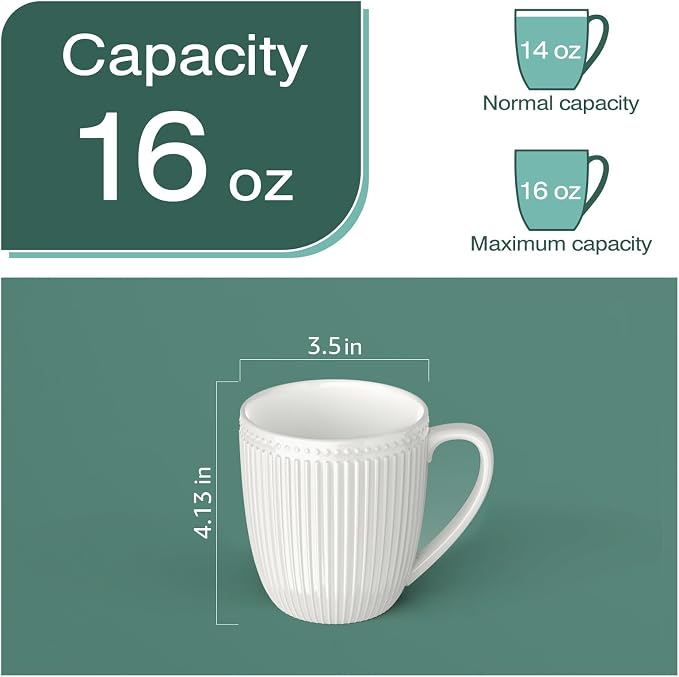 Coffee Mugs Set of 6, 16 Oz White Coffee Mugs | HomeElves Porcelain Mugs - Image 2