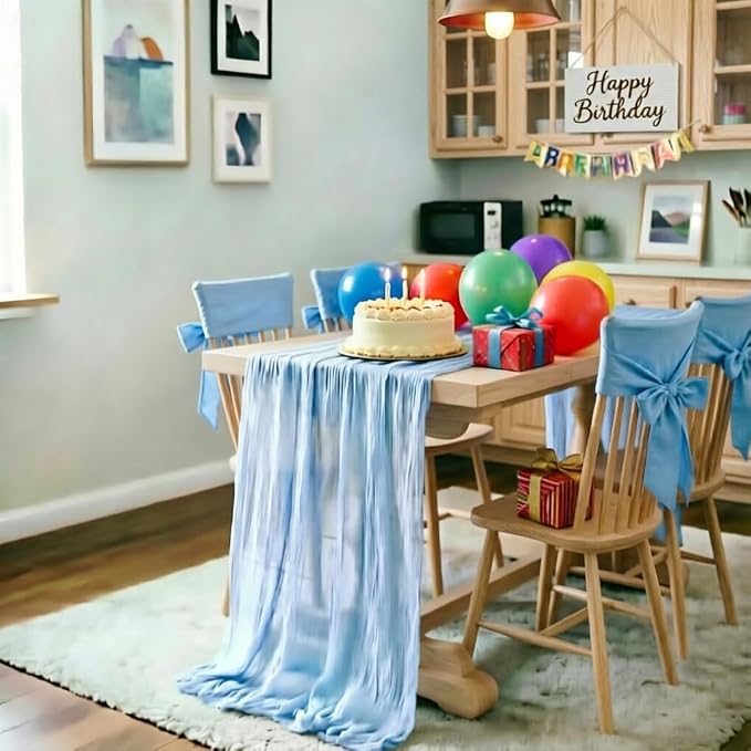 Baby Blue Cheesecloth Table Runner 160 Inches 10 Pack Gauze Table Runner | - Image 3