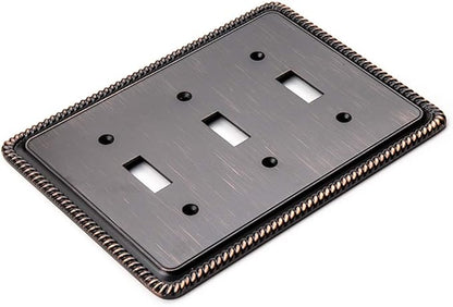 Henne Bery Rope Edge Decorative Wall Plate Switch Plate Outlet Cover (Triple Toggle, Aged Bronze)