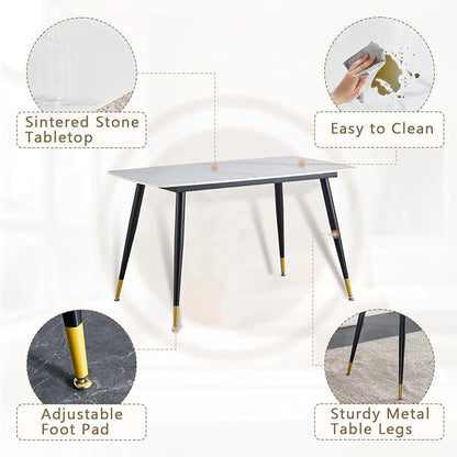5 Piece Dining Table Set,4 Chair Dining Table Set, Sintered Stone Kitchen Table Top and Modern Chairs Set of 4 for Kitchen Dining Room, Small Space
