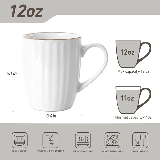 famiware Eden Coffee Mugs Sets of 6, 12 oz Ceramic Stoneware Mug Cup Set | - Image 3