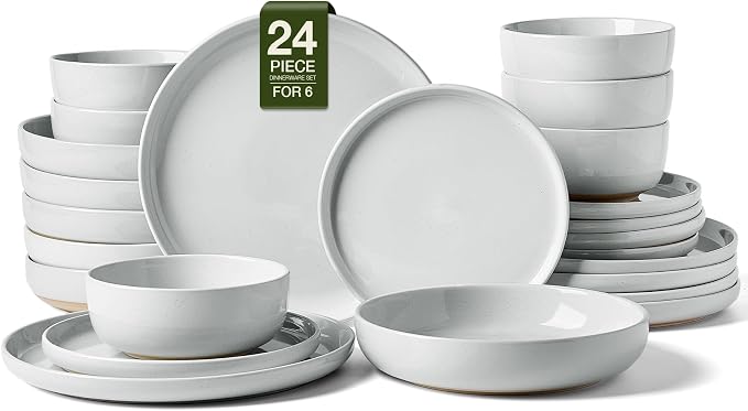 Famiware Milkyway 24-Piece Stoneware Plates and Bowls, Light Gray | Dinnerware by Famiware