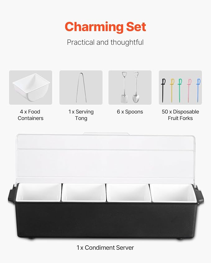 VEVOR Chilled Condiment Server, 4 Compartment Ice Cooled Condiment Serving - Image 5
