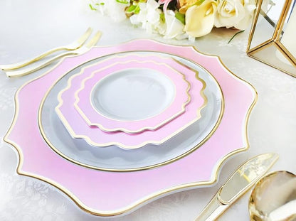 " OCCASIONS " 80 Plates Pack,(40 Guests) Heavyweight Premium Wedding Party Disposable Plastic Plates Set -40 x 10.5'' Dinner + 40 x 8'' Salad/Dessert(Imperial in Light Pink & Gold)