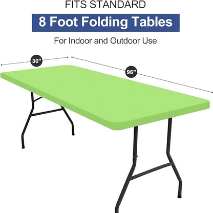 homing 2 Pack Rectangle Table Cloth, Elastic Fitted Fabric Tablecloth Fits for 8 Foot Folding Tables, Washable Table Cover for Picnic, Camping, Indoor & Outdoor (Lime Green, 30" x 96")