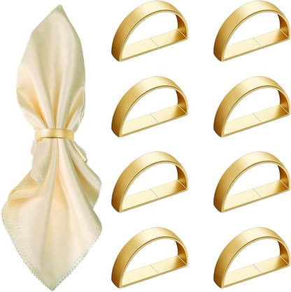 8 Pcs Matt Gold Napkin Rings - Metal Napkin Ring,Stainless Steel Napkin Rings for Table Settings Wedding Christmas Party Dinner Table(Semicircle)