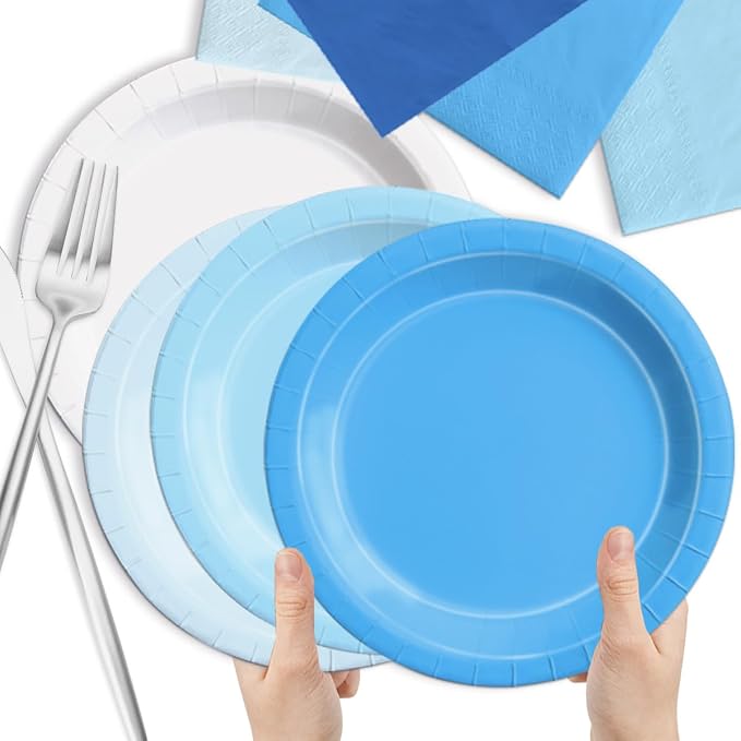 CMUSKO 60Pcs Blue Plates and Napkins-Light Blue Party Supplies Gradient Blue - Image 5
