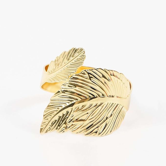 Efavormart 4 Pack | Metallic Gold Ornate Leaf Napkin Rings, Linen Napkin Holders - Image 7