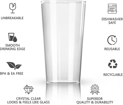 Liacere Plastic Drinking Glasses Set of 12-18oz Highball Clear Reusable Plastic Glasses Colors, Water Glasses Cups, Bar Tumbler Glassware Set for Beer, Juice, Cocktail, Milk