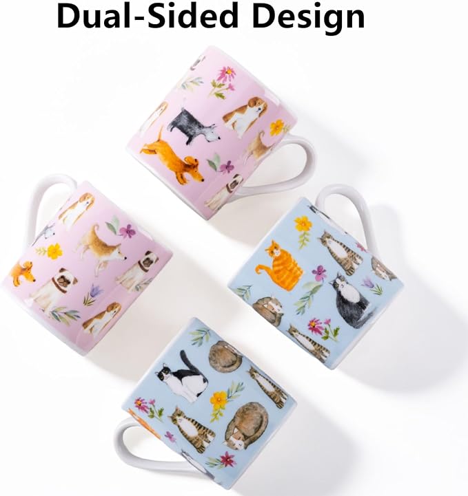 Cute Dog and Cat Espresso Cups Set of 4, 3.5oz Porcelain Coffee Cups Compatible - Image 6