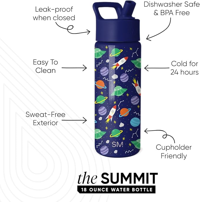 Simple Modern Kids Water Bottle & Toddler Cup | 18oz | Space | Insulated - Image 2