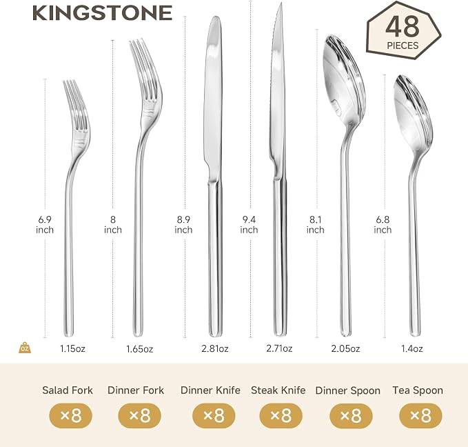 48-Piece Silverware Set with Steak Knives, Flatware Set - Image 2