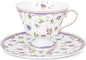 fanquare 5 Ounces Purple Floral Vines Porcelain Tea Cup and Saucer | Country by fanquare