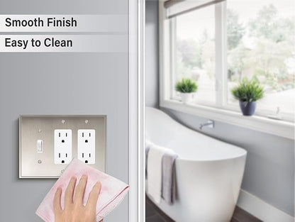 Henne Bery Soft Modern Decorative Wall Plate Switch Plate Outlet Cover (Double Decorator/Single Toggle, Satin Nickel)