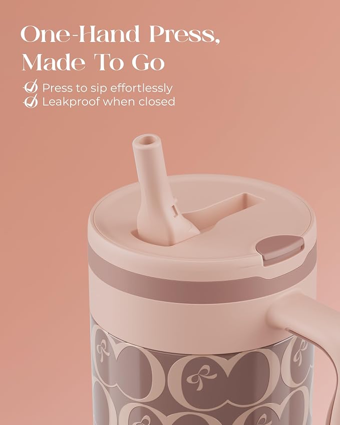 40 oz Insulated Tumbler with Handle and Push-Button Straw Lid, Stainless Steel - Image 3
