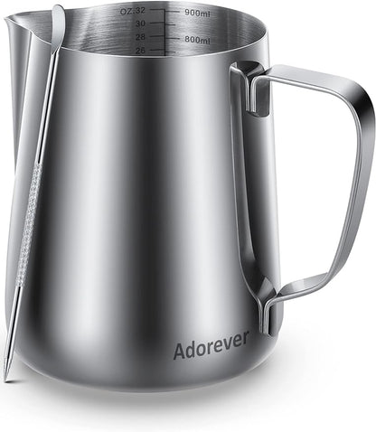 Milk Frothing Pitcher, 32oz Steaming Pitcher Stainless Steel Espresso Machine by Adorever