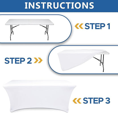 Spandex Table Cloths for 8 Foot Rectangle Tables-6 Pack Fitted Stretch White Table Covers-Elastic Folding Tablecloths for Party, Vendor Booth Display, Banquet Buffet Event, Craft Trade Show