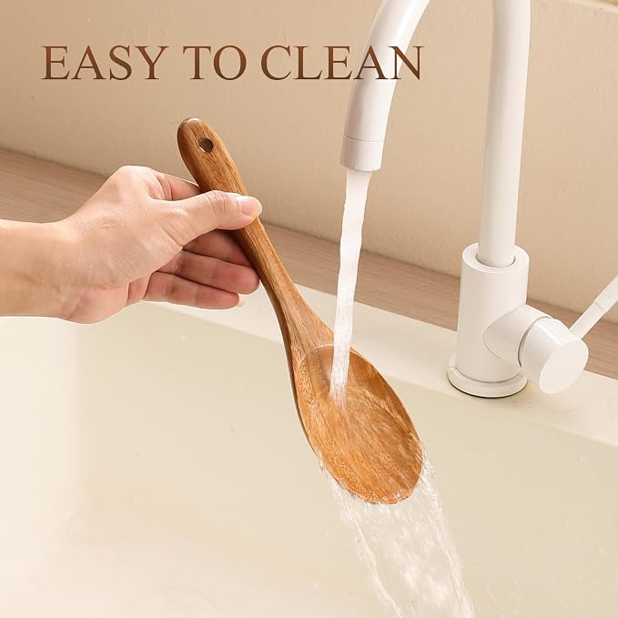 Acacia Wood Salad Server Set, Serving Utensils 10.4 Inch | Wooden Spoon and - Image 5